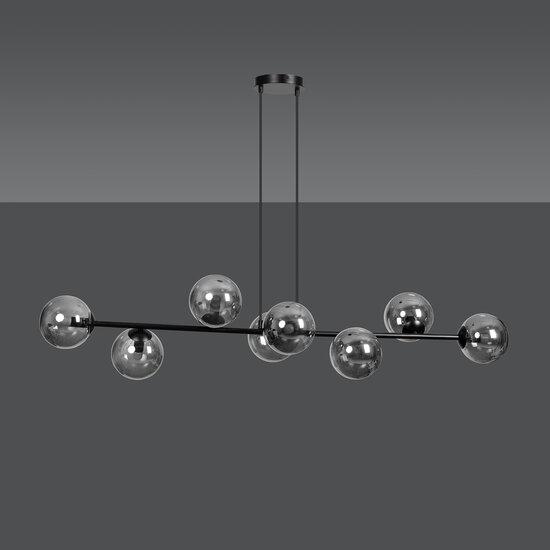 Emibig Emibig Herlev zwarte lange hanglamp met 8 zwart gerookte bollen E14 - Perfect voor een stijlvolle ambiance in uw interieur