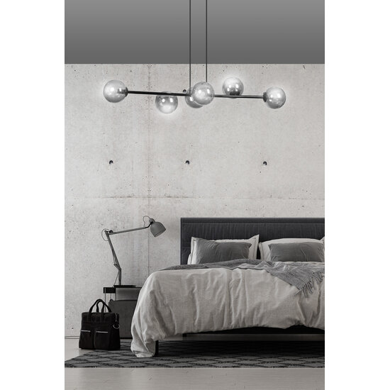 Emibig Emibig Herlev zwarte medium hanglamp met 6 zwart gerookte bollen E14 - Perfecte verlichting voor elke ruimte