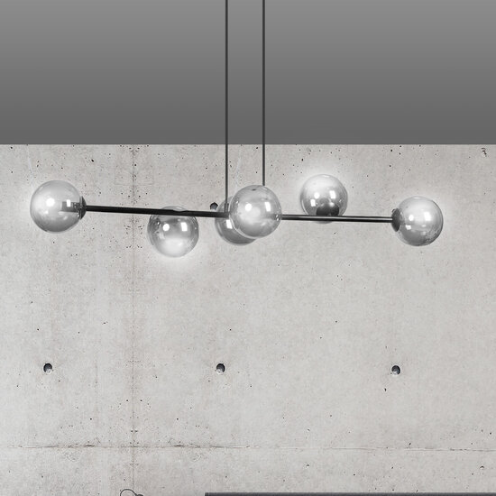 Emibig Emibig Lámpara colgante negra mediana Herlev con 6 bombillas ahumadas negras E14 - Iluminación ideal para interiores modernos