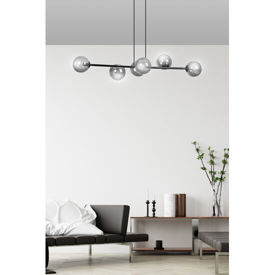 Emibig Emibig Herlev zwarte medium hanglamp met 6 zwart gerookte bollen E14 - Perfecte verlichting voor elke ruimte