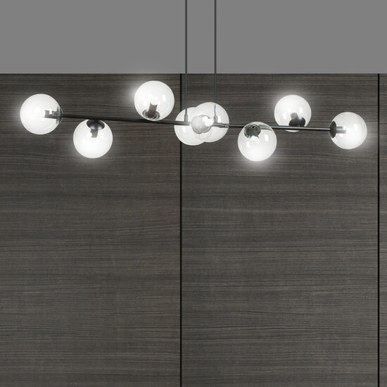 Emibig Emibig Herlev elegant black design hanging lamp with 8 transparent glass balls E14 - Ideal for creating a stylish ambiance in your home