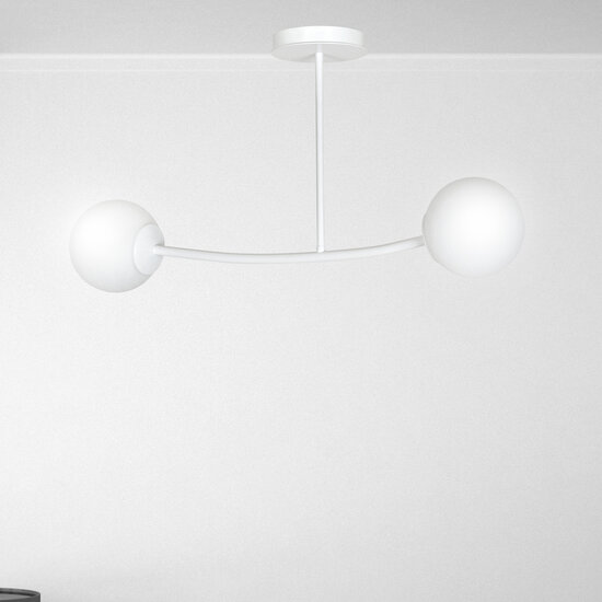 Emibig Emibig Lemvig kleine witte gebogen hanglamp met witte glazen bollen E14 - Perfect voor sfeervolle verlichting in uw woonkamer