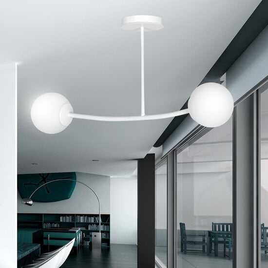 Emibig Emibig Lemvig kleine witte gebogen hanglamp met witte glazen bollen E14 - Perfect voor sfeervolle verlichting in uw woonkamer