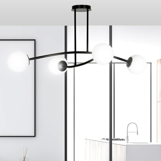 Emibig Emibig Lemvig einfache Pendelleuchte schwarz mit weißem Glas 4 Lampen E14 - Ideale Beleuchtung für jeden Raum