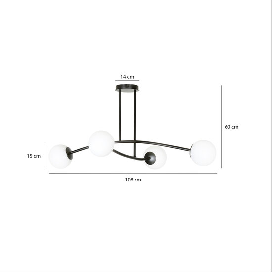 Emibig Emibig Lemvig eenvoudige pendellamp zwart met wit glas 4 lampen E14 - Perfecte verlichting voor elke ruimte