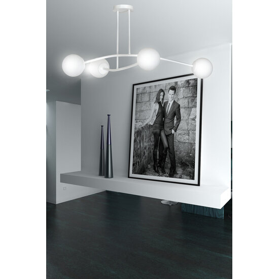 Emibig Emibig Lampe suspendue simple blanche Lemvig avec verre blanc 4 lampes E14 - Idéale pour les intérieurs modernes