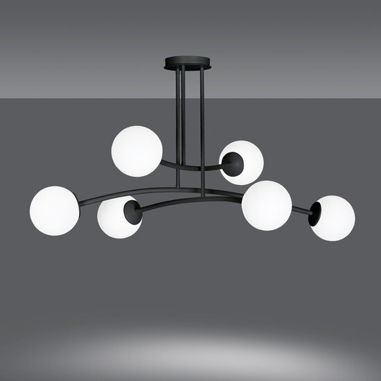 Emibig Emibig Lemvig Design Pendelleuchte schwarz mit weißem Glas 6 Lampen E14 - Ideal für moderne Innenräume