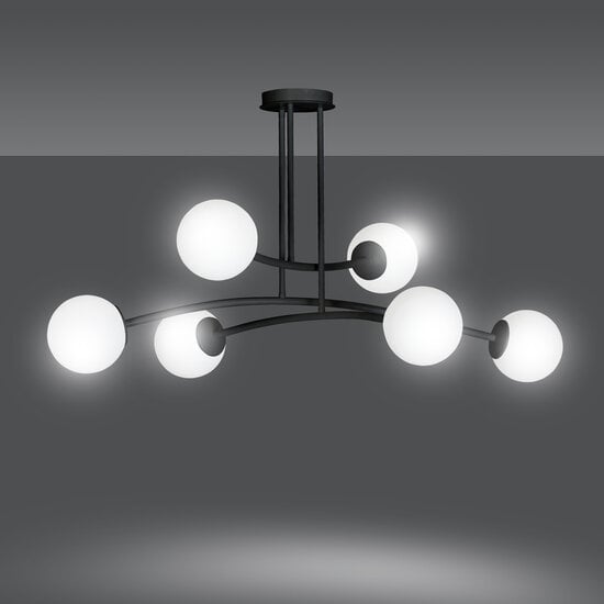 Emibig Emibig Lemvig design pendant lamp black with white glass 6 lamps E14 - Ideal for modern interiors