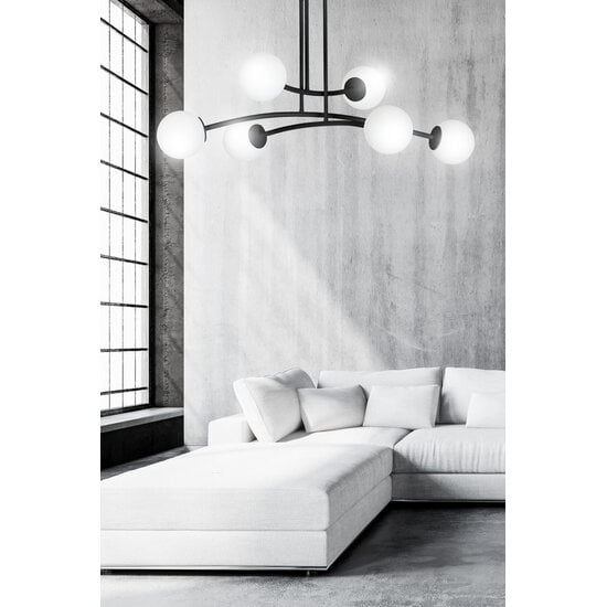 Emibig Emibig Lemvig design pendant lamp black with white glass 6 lamps E14 - Ideal for modern interiors