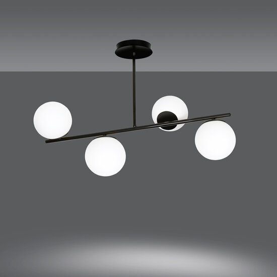 Emibig Emibig Odder zwarte 4 lamp hanglamp met melkwitte bollen E14 - Perfecte verlichting voor elke ruimte