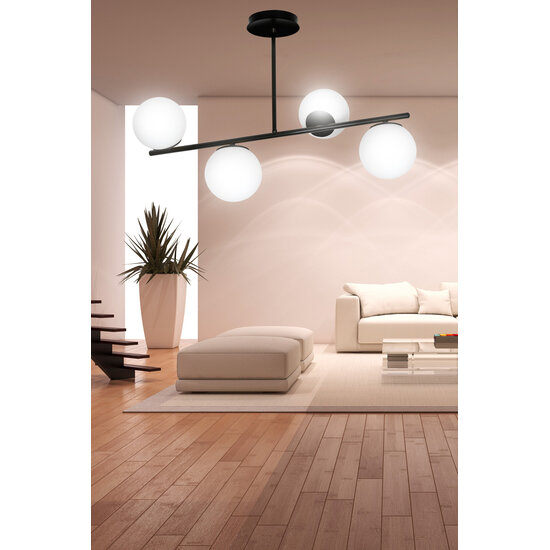 Emibig Emibig Odder zwarte 4 lamp hanglamp met melkwitte bollen E14 - Perfecte verlichting voor elke ruimte