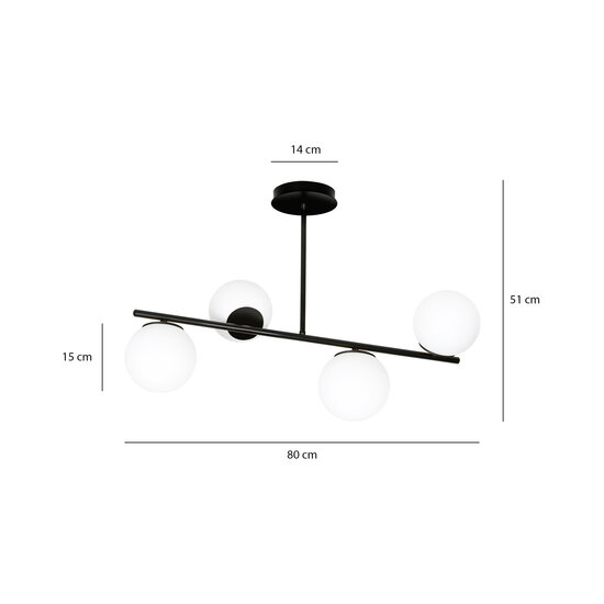 Emibig Emibig Odder zwarte 4 lamp hanglamp met melkwitte bollen E14 - Perfecte verlichting voor elke ruimte
