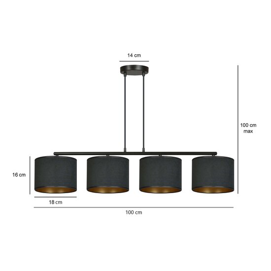 Emibig Emibig Middelfart hermosa lámpara colgante ancha negra redonda 4x E27 - Ideal para crear una atmósfera cálida en su hogar