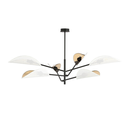 Emibig Emibig Svendborg grote 6x E14 prachtige zwarte hanglamp met witte vleugels - Perfecte verlichting voor elke ruimte