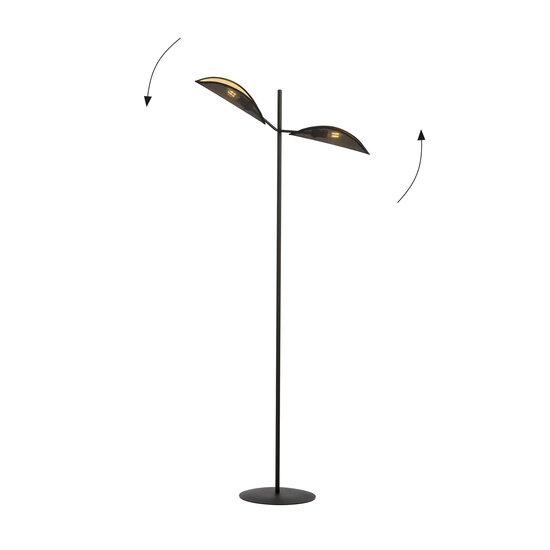 Emibig Emibig Lámpara de pie Skanderborg negra y dorada con hojas metálicas caídas 2x E14 - Iluminación elegante para cualquier interior