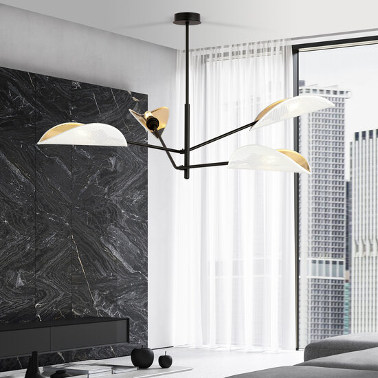 Emibig Emibig Svendborg 4x E14 prachtige zwarte hanglamp en witte vleugels - Perfecte verlichting voor elke ruimte