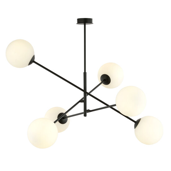 Emibig Emibig Hedensted grote hanglamp zwart met 6 witte glazen E14 - Perfecte verlichting voor elke ruimte