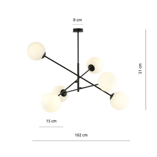 Emibig Emibig Hedensted grote hanglamp zwart met 6 witte glazen E14 - Perfecte verlichting voor elke ruimte