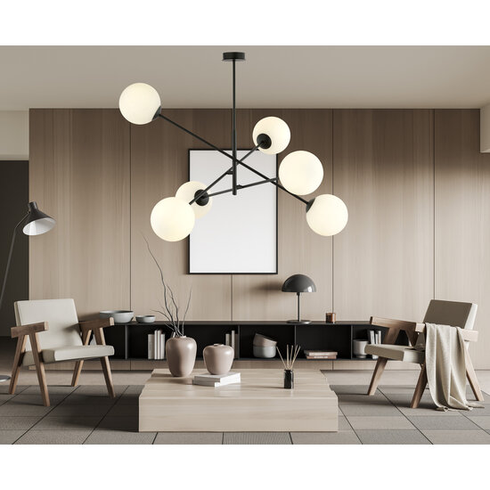 Emibig Emibig Hedensted gran lámpara colgante negra con 6 vidrios blancos E14 - Iluminación ideal para cualquier espacio