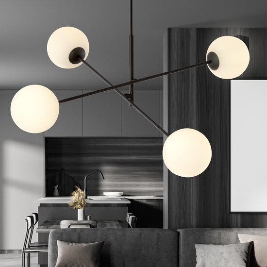 Emibig Emibig Lámpara colgante mediana negra Hedensted con 4 bombillas de vidrio esmerilado E14 - Iluminación ideal para cualquier espacio