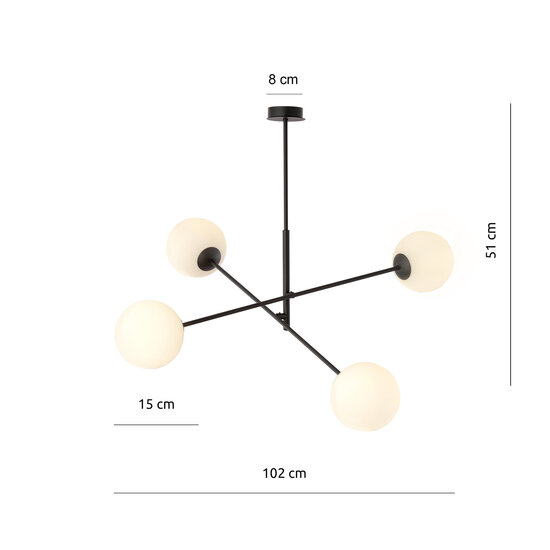 Emibig Emibig Lámpara colgante mediana negra Hedensted con 4 bombillas de vidrio esmerilado E14 - Iluminación ideal para cualquier espacio