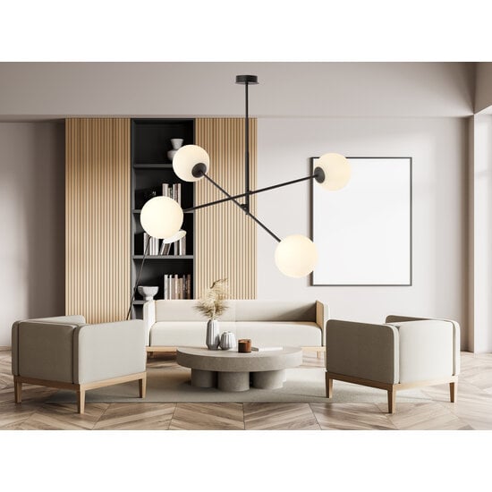 Emibig Emibig Lámpara colgante mediana negra Hedensted con 4 bombillas de vidrio esmerilado E14 - Iluminación ideal para cualquier espacio