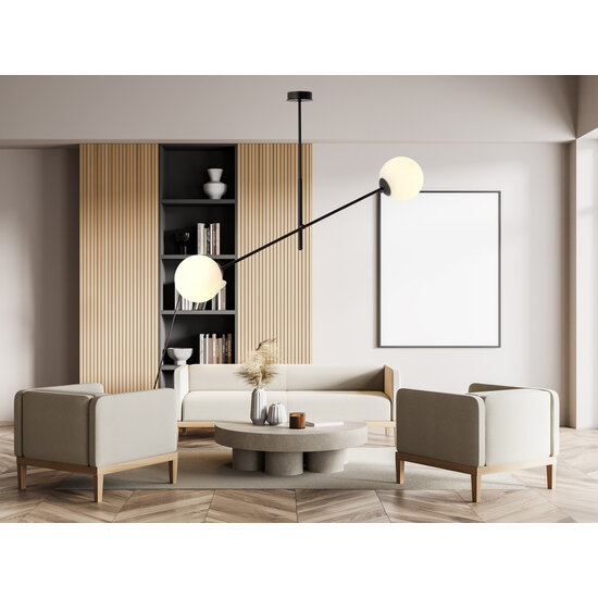 Emibig Emibig Hedensted hanglamp zwart met 2 witte glazen E14 - Perfect voor een stijlvolle inrichting