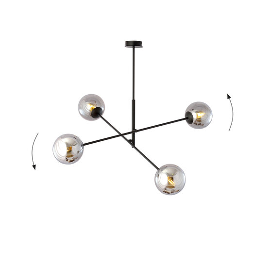 Emibig Emibig Kalundborg medium hanglamp zwart met 4 glazen gerookt E14 - Perfecte sfeerverlichting voor elk interieur