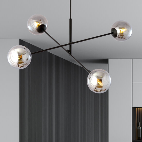 Emibig Emibig Kalundborg lampe suspendue moyenne noire avec 4 verres fumés E14 - Idéale pour créer une atmosphère chaleureuse dans votre maison