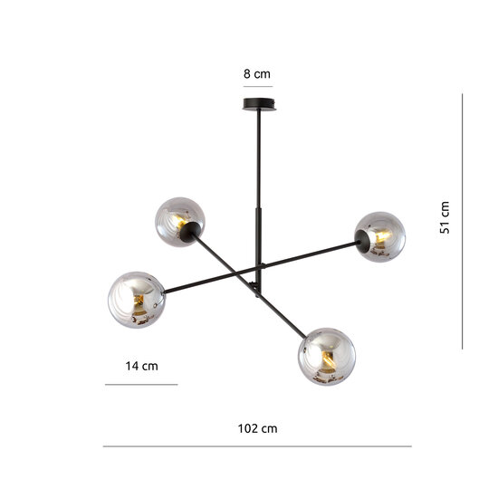 Emibig Emibig lámpara colgante mediana negra Kalundborg con 4 cristales ahumados E14 - Ideal para crear una atmósfera acogedora en tu hogar