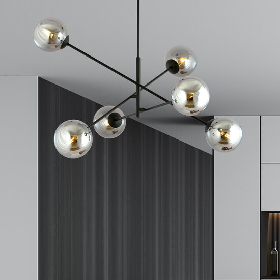 Emibig Emibig Kalundborg large hanging lamp black with 6 smoked E14 glasses - Ideal lighting for any space
