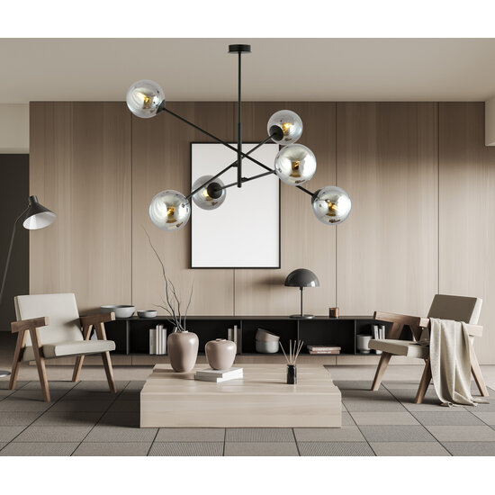 Emibig Emibig Kalundborg large hanging lamp black with 6 smoked E14 glasses - Ideal lighting for any space