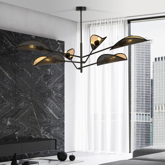 Emibig Emibig Skanderborg gran lámpara colgante negra hermosa 6x E14 con alas - Iluminación ideal para interiores modernos
