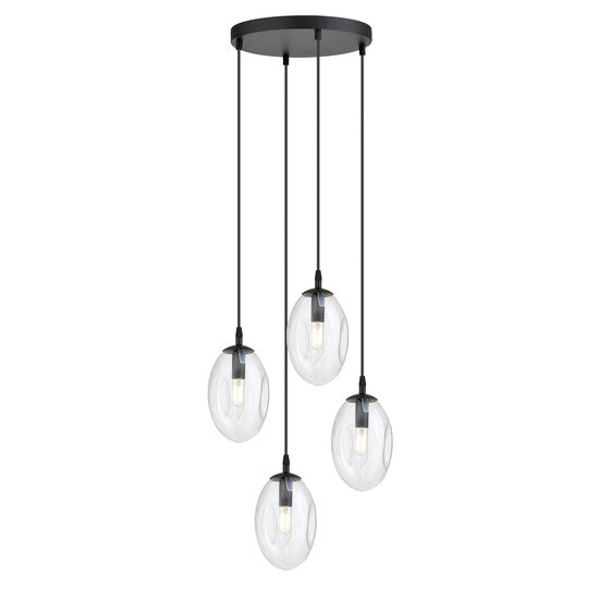 Emibig Emibig 4 lumière noire suspension avec 4x E14 verre transparent soufflé - Idéal pour créer une atmosphère chaleureuse dans n'importe quel espace