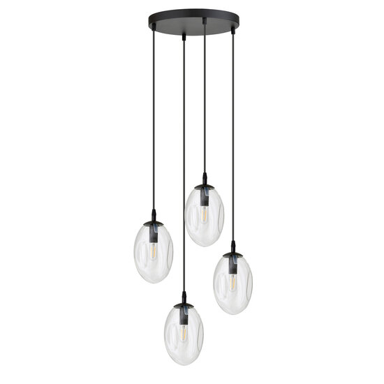 Emibig Emibig 4 light black pendant with 4x E14 blown transparent glass - Ideal for creating a cozy atmosphere in any space