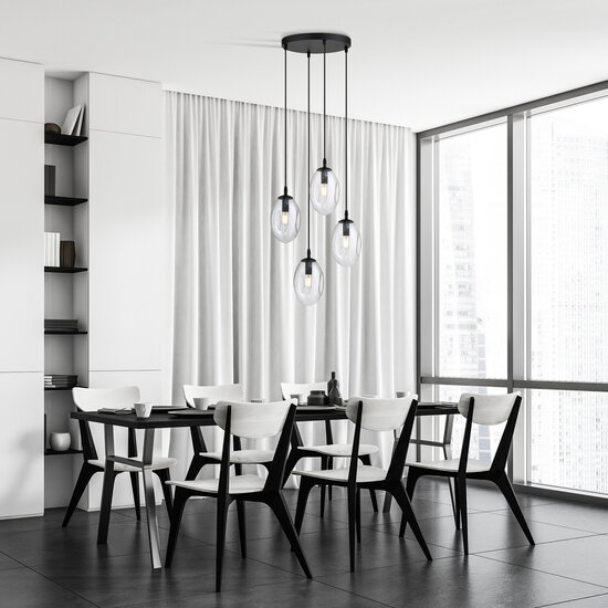 Emibig Emibig 4 luz colgante negra con 4x E14 vidrio transparente soplado - Ideal para crear un ambiente acogedor en cualquier espacio