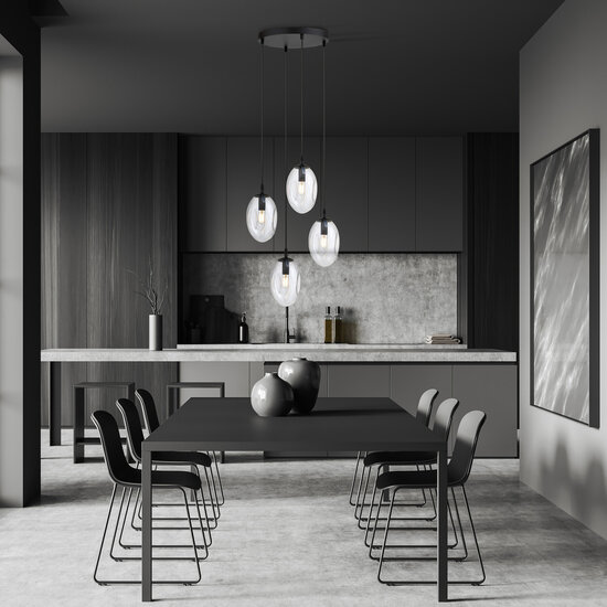 Emibig Emibig 4 light black pendant with 4x E14 blown transparent glass - Ideal for creating a cozy atmosphere in any space