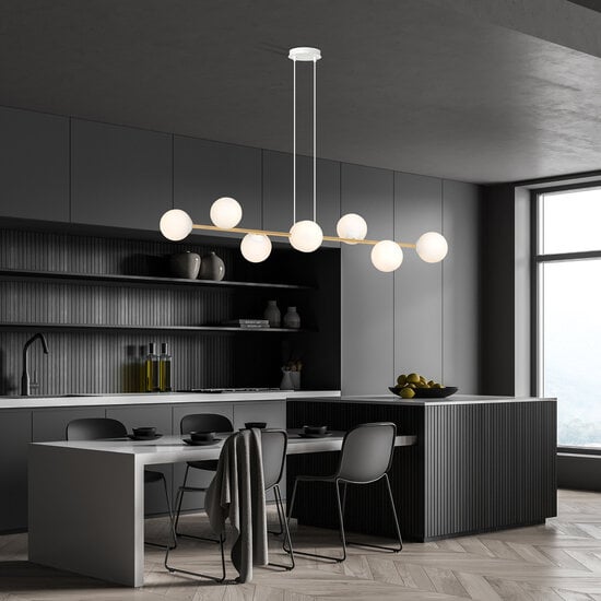 Emibig Emibig Pendant lamp brass and white with 8 white glass balls - Perfect lighting for any space