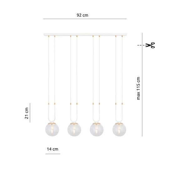 Emibig Emibig Lampe suspendue Aarhus 92cm avec 4 lampes E14 en verre transparent - Idéale pour créer une atmosphère chaleureuse dans n'importe quelle pièce