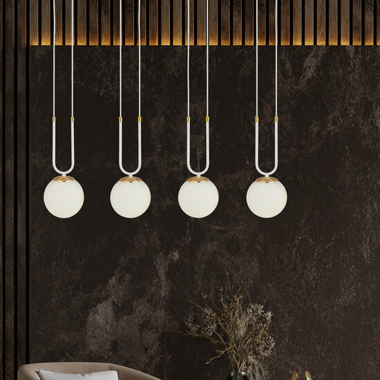 Emibig Emibig Aarhus 4 Lampe weiß mit weißem Opalglas E14 große Hängelampe 92 cm Breite - Perfekte Beleuchtung für jeden Raum