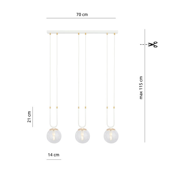 Emibig Emibig Aarhus witte 3 lamp pendellamp met amber glas E14 70 cm breedte - Perfect voor een stijlvolle inrichting