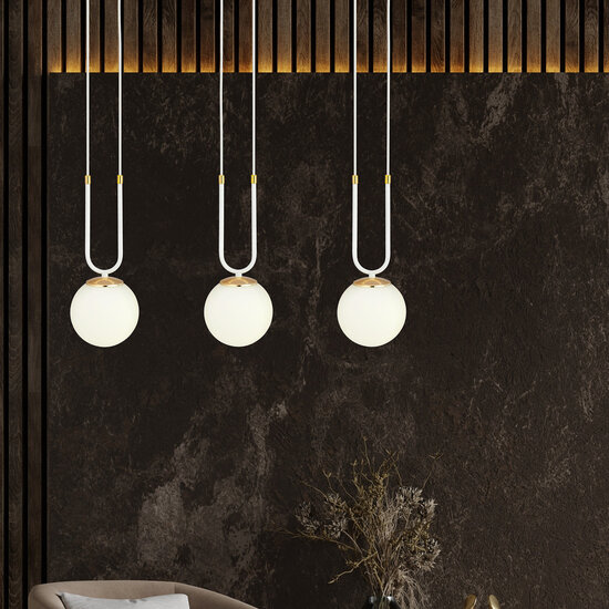 Emibig Emibig Aarhus 3 lámpara blanca con vidrio blanco E14 lámpara colgante larga 70 cm de ancho - Ideal para crear un ambiente acogedor en cualquier habitación