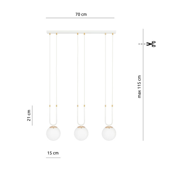 Emibig Emibig Aarhus 3 lamp wit met wit glas E14 lange hanglamp 70 cm breedte - Perfect voor sfeervolle verlichting in elke ruimte