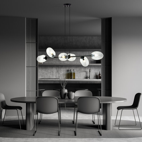 Emibig Emibig Lampe suspendue noire exceptionnelle avec 6x E14 en verre transparent soufflé - Parfaite pour une ambiance élégante