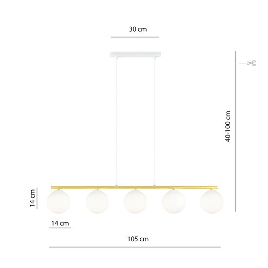 Emibig Emibig Very long white and brass hanging lamp 5x E14 frosted glass bulbs - Ideal for creating a cozy atmosphere in your home