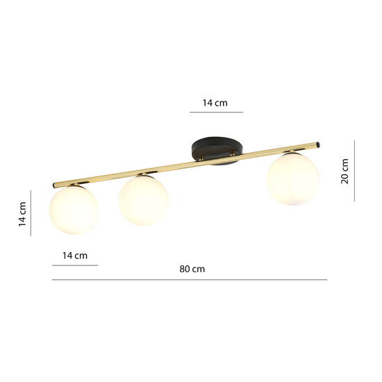 Emibig Emibig Plafonnier noir et laiton 3x E14 boules en verre blanc mat - Illuminez votre espace avec élégance