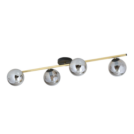 Emibig Emibig Plafondverlichting 4x E14 zwart met messing en gerookt glas bollen - Creëer een sfeervolle ambiance in uw ruimte