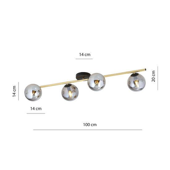 Emibig Emibig Éclairage plafond 4x E14 noir avec ampoules en laiton et verre fumé - Créez une ambiance chaleureuse dans votre espace