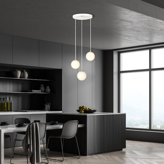 Emibig Emibig lámpara colgante de 3 bolas blanca con latón y vidrio blanco - Perfecta para crear un ambiente cálido