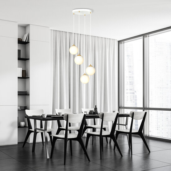 Emibig Emibig Hängeleuchte mit 4 Glühbirnen, weiß mit Messing und weißem Glas - Perfekt für jeden modernen Raum